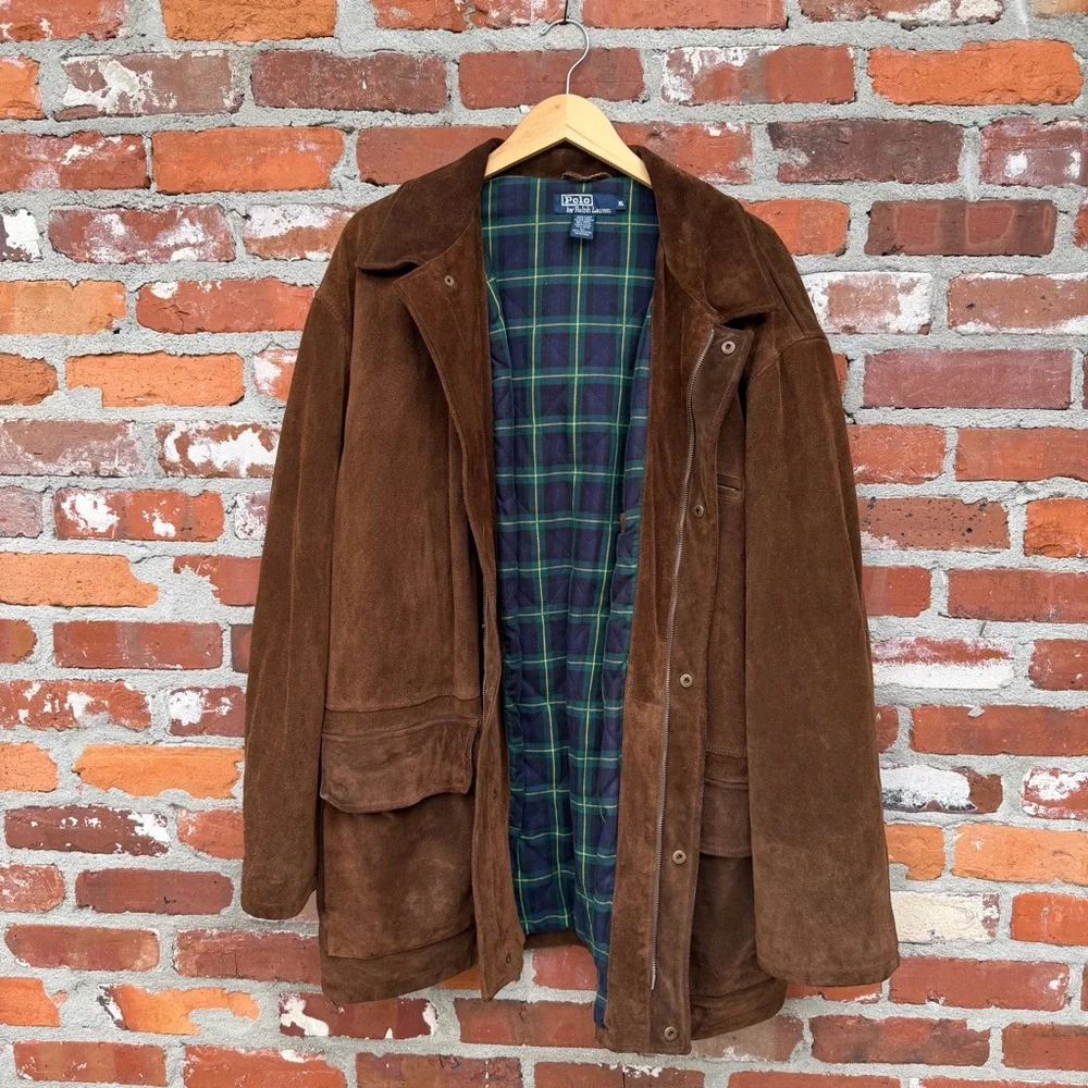 Polo‎ Ralph Lauren Brown Suede Field Jacket Plaid Lined Men’s XL